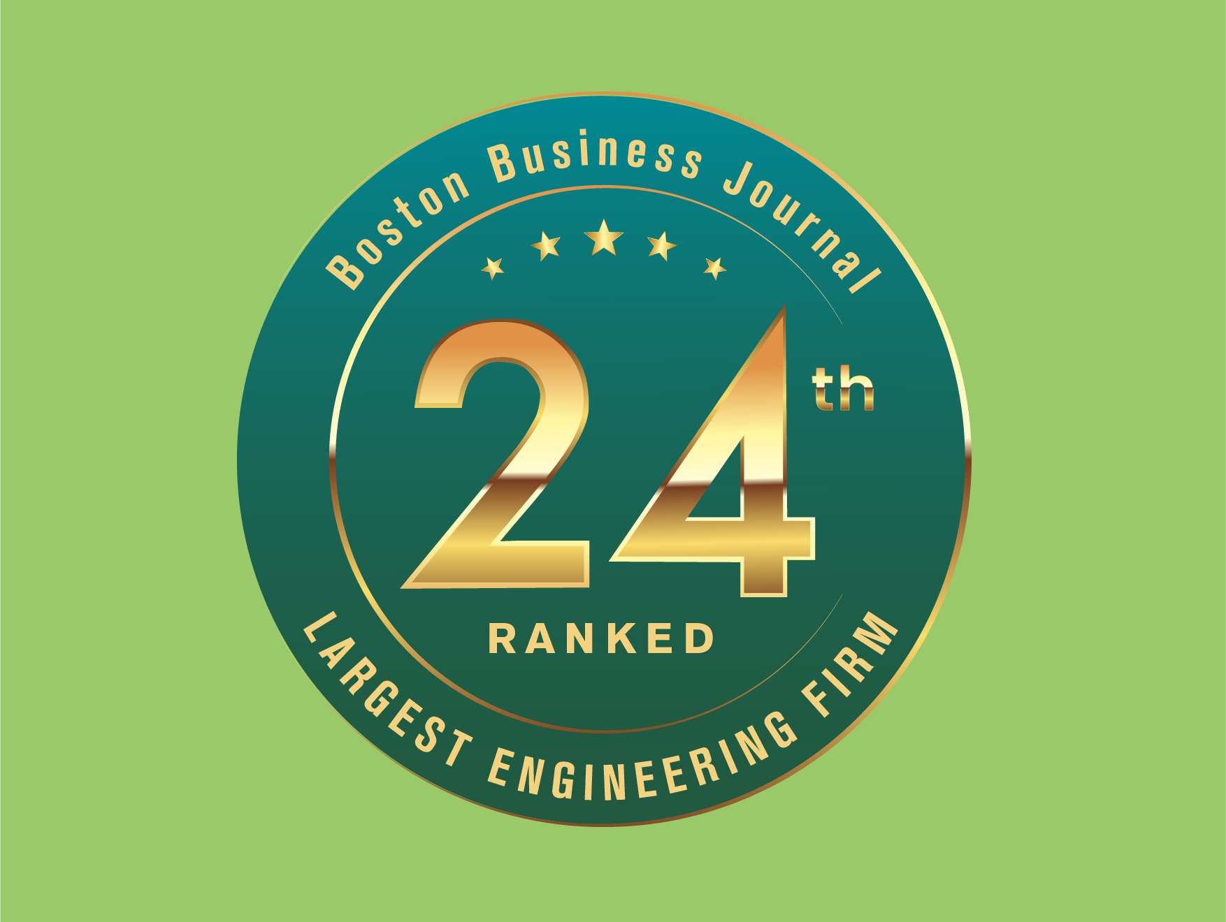 Award seal from the Boston Business Journal recognizing Genesis AEC as the 24th largest engineering firm in the region.